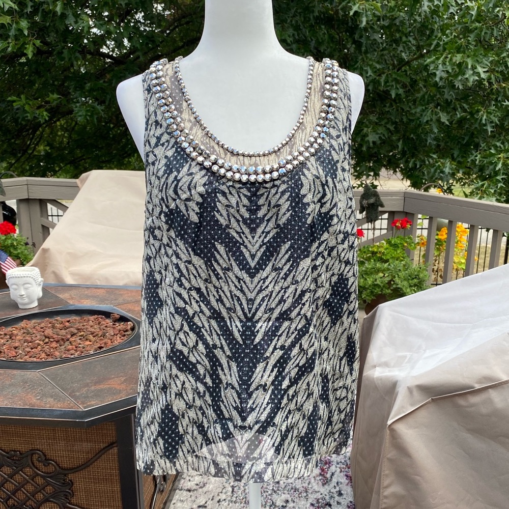 DVF Sleeveless Top with Embellishments at Neckline